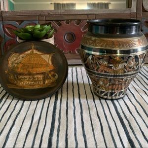 Vintage Egyptian Vase and Decor plate